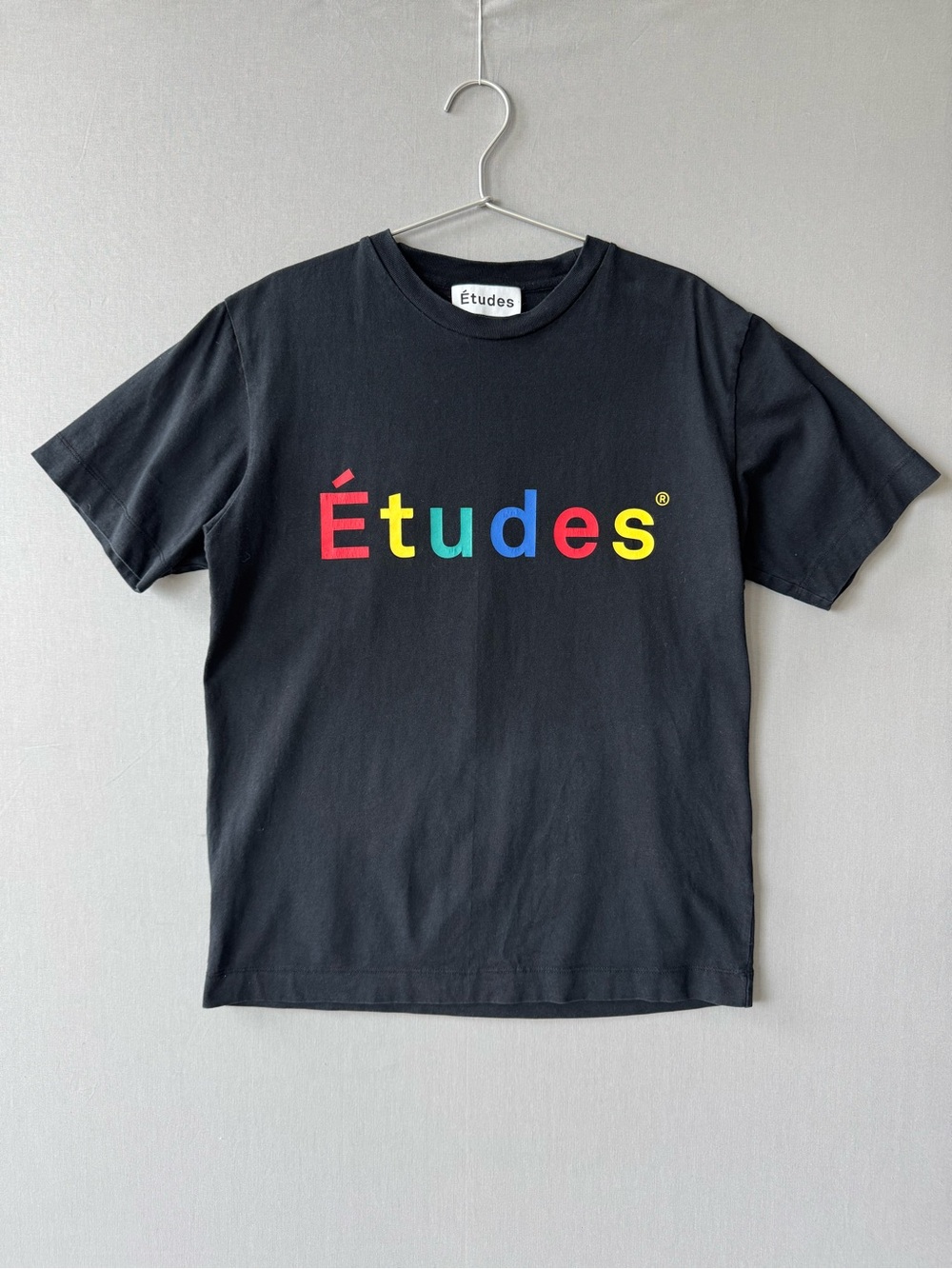 Etudes Studio Black Tee with Multicolor Logo Graphic - Unisex Style - Mens XS